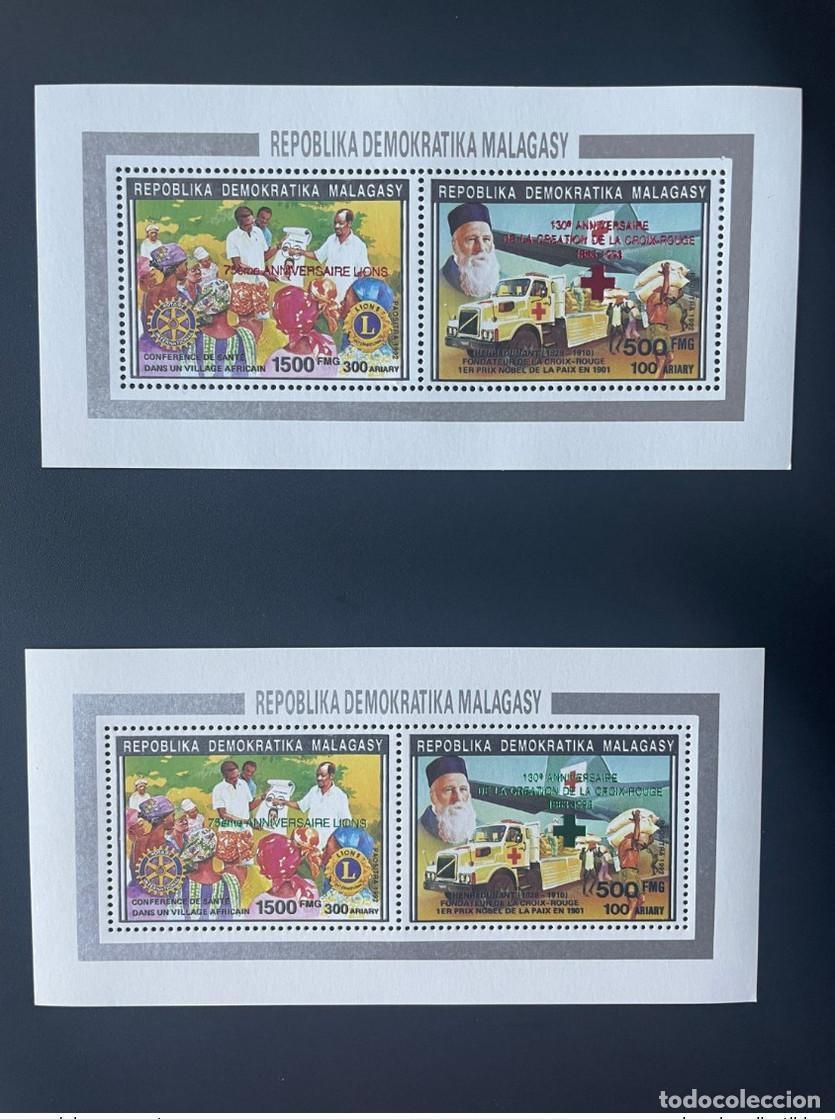 Sellos: Madagascar 1993 Mi. &iquest;Bl.? Rojo/Verde Henri Dunant Cruz Roja Leones Rotary