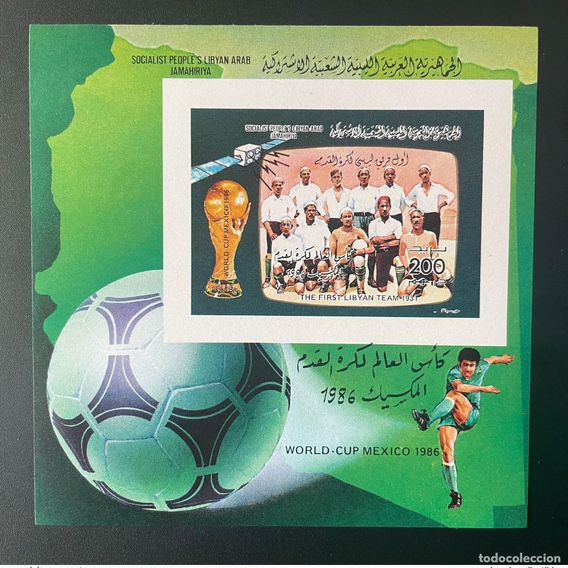 Sellos: Libia 1986 Mi. Bl. 107 IMPERF ND F&uacute;tbol Copa Mundial de la FIFA M&eacute;xico