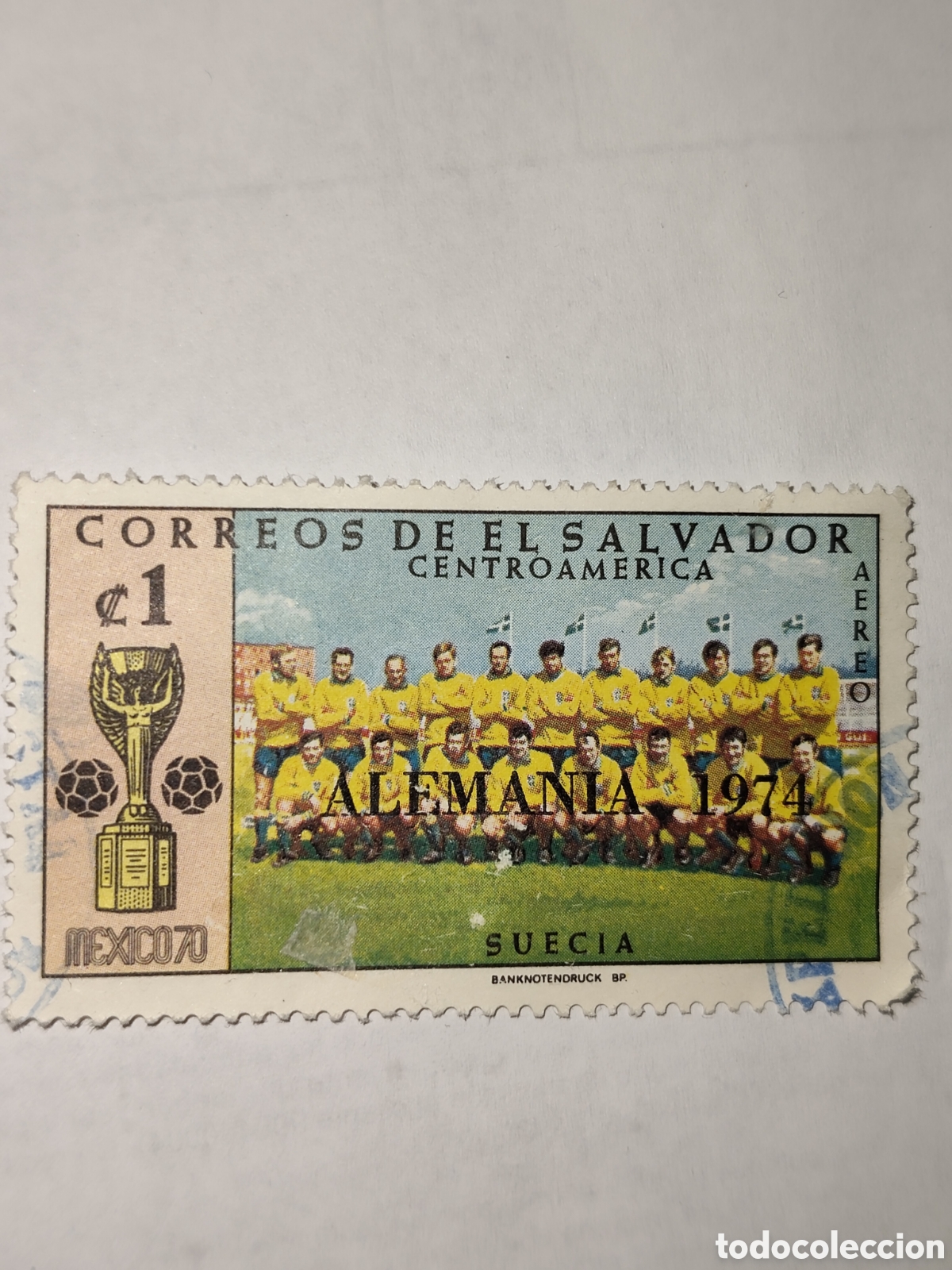 Sellos: Sello de El Salvador selecci&oacute;n de Suecia en el mundial de M&eacute;xico 1970 usado