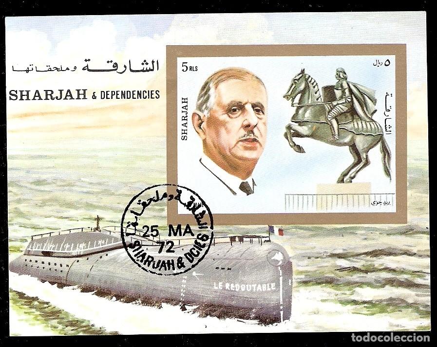 Stamps: SHARJAH - 1972 - BLOQUE DE GENERAL DE GAUL - DEPENDENCIA - ESTAMPADO