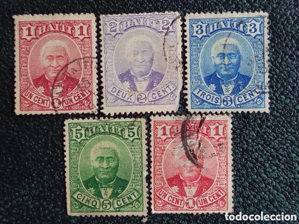 Sellos: Hait&iacute; 1887 Presidente Salomon Usados Scott 21/24 (Lote 5 Sellos)