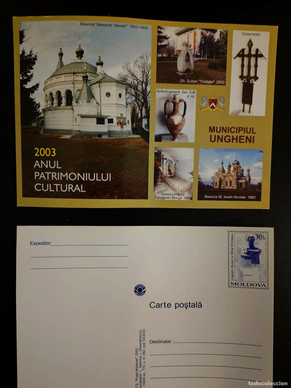 Sellos: Moldavia 2003 completo postal Ungheni patrimonio cultural iglesia Nevski