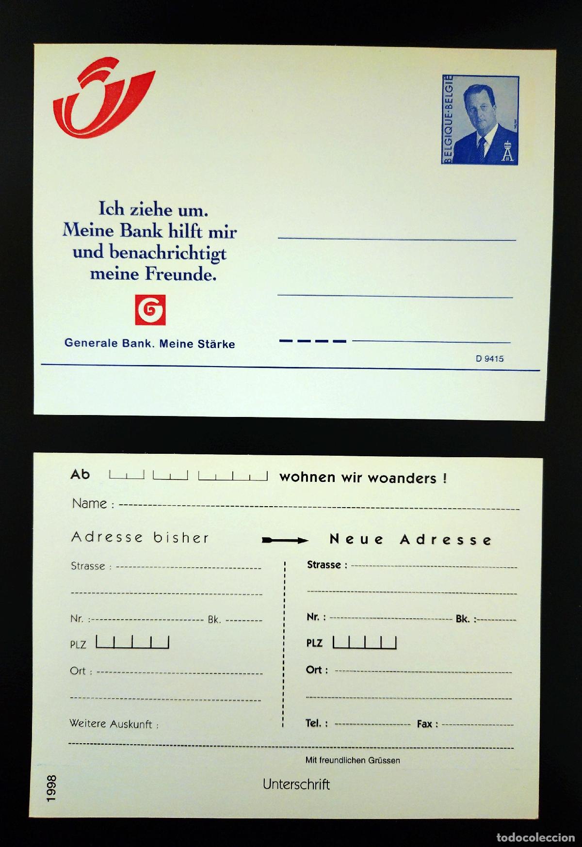 Sellos: B&eacute;lgica entero postal Generale Bank mudanza rey Alberto II nuevo