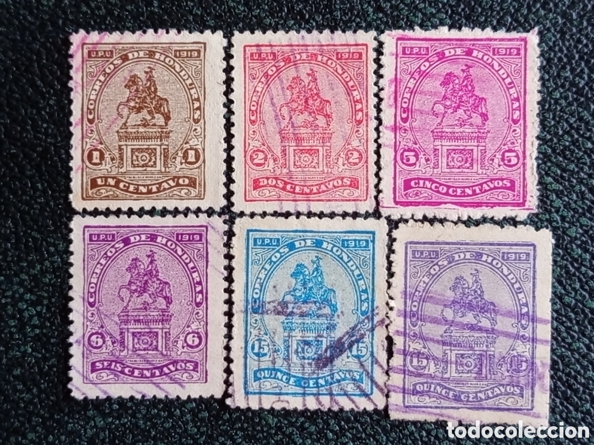 Sellos: Lote 6 Sellos Honduras 1919 Moraz&aacute;n Usados (Scott #188-193 / Edifil #143-148)