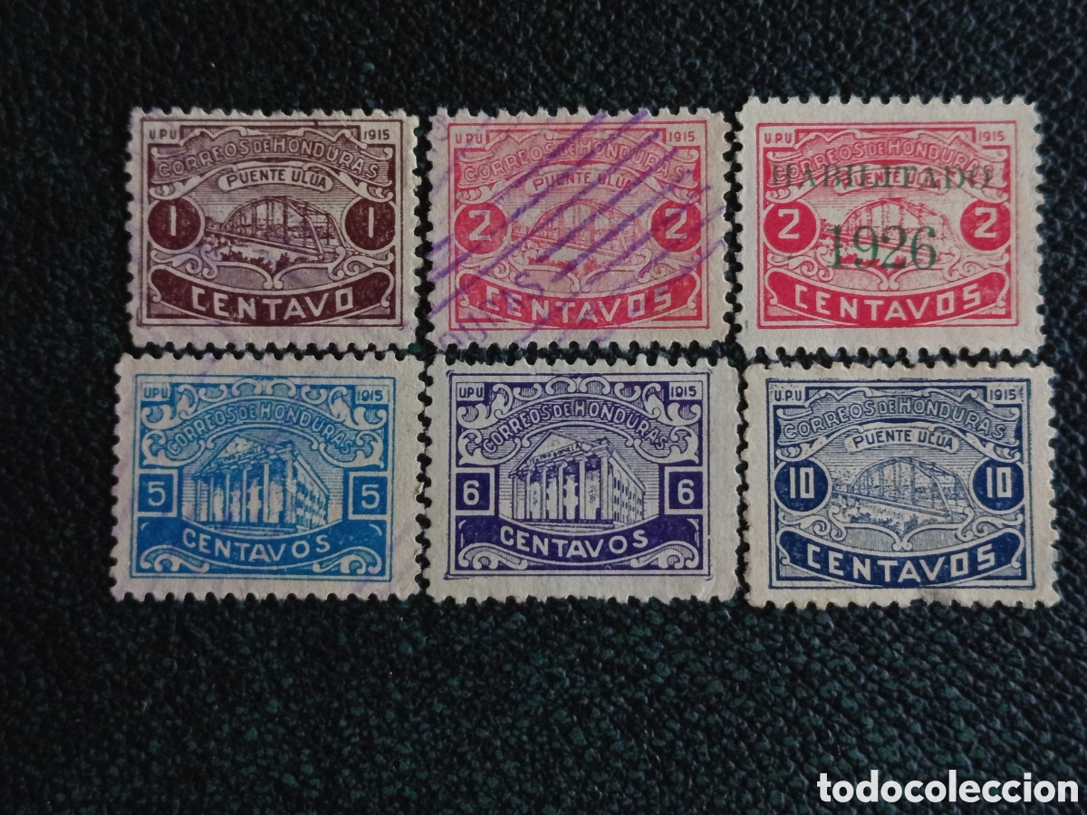 Sellos: Lote 6 Sellos Honduras 1915 Puente Ul&uacute;a Usados (Scott #147-152 / Edifil #121-126)