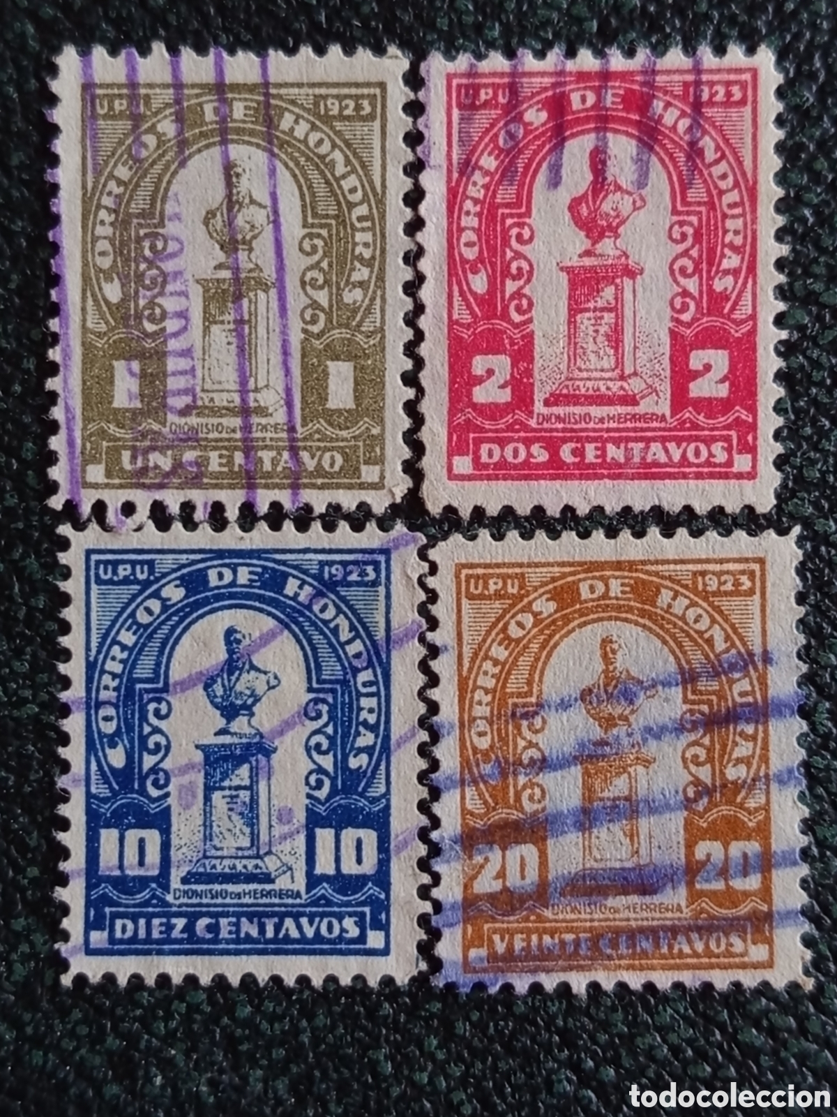 Sellos: Lote 4 Sellos Honduras 1923 Herrera Usados (Scott #208-212 / Edifil #162-165)