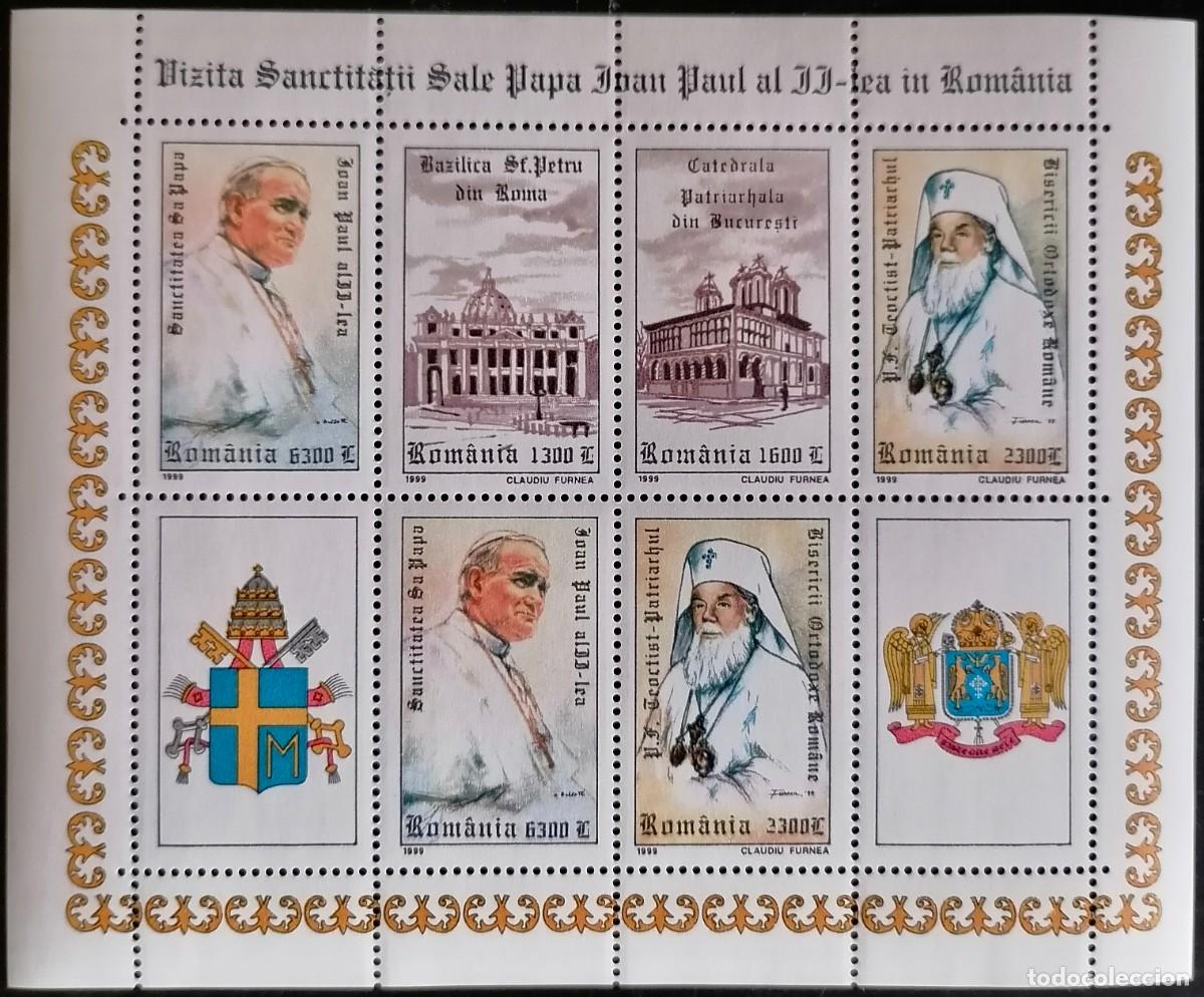 Sellos: RUMANIA 1999 - HB VISITA DE JUAN PABLO II .