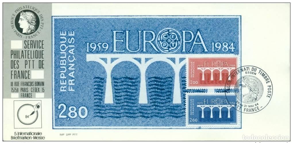 Sellos: 002 Mapa oficial Exposici&oacute;n Essen 1984 FDC Francia Europa CEPT Puente Pont