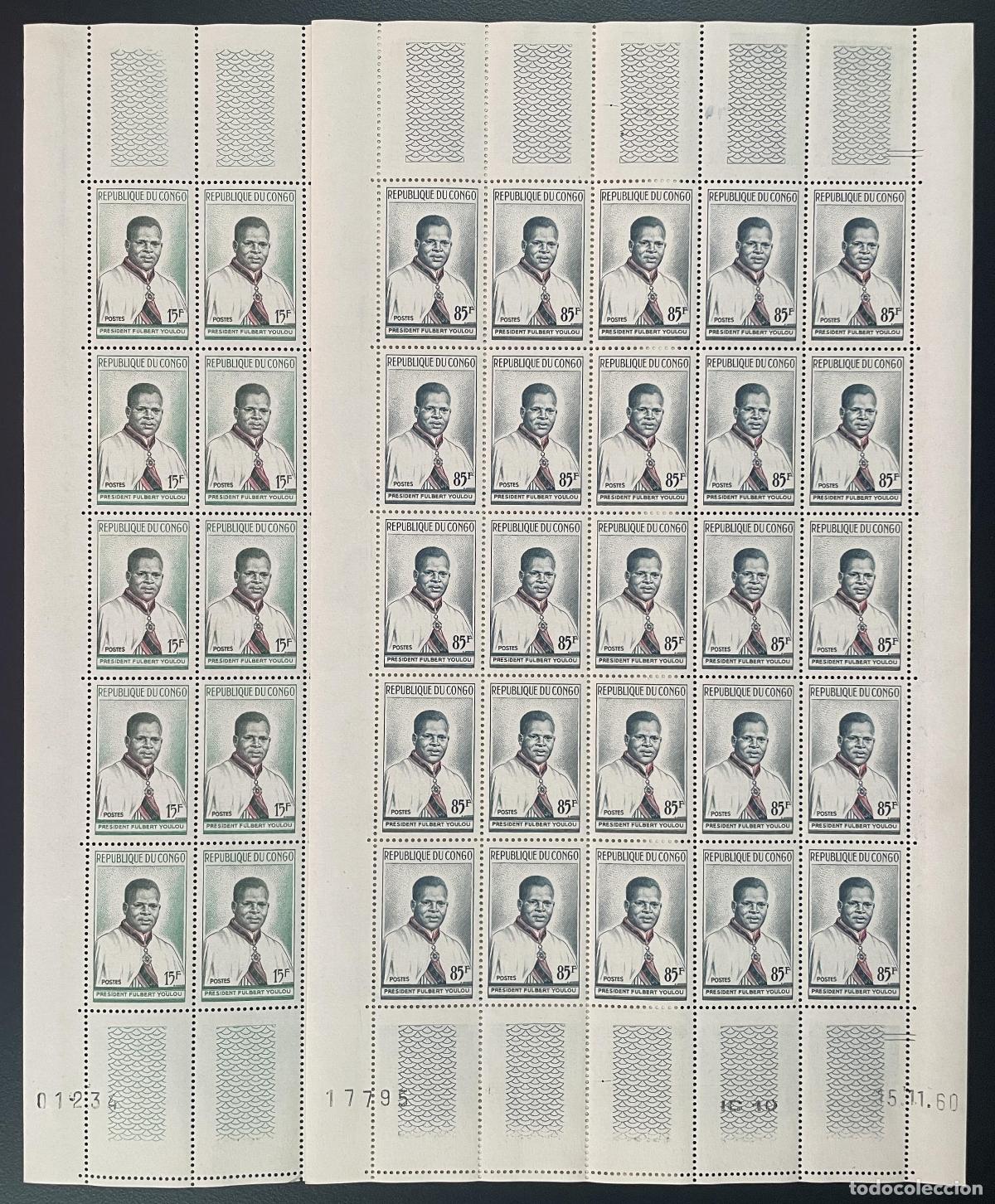 Sellos: Congo 1960 YT 137-138 tabl&oacute;n presidente Fulbert Youlou personalidad pol&iacute;tica