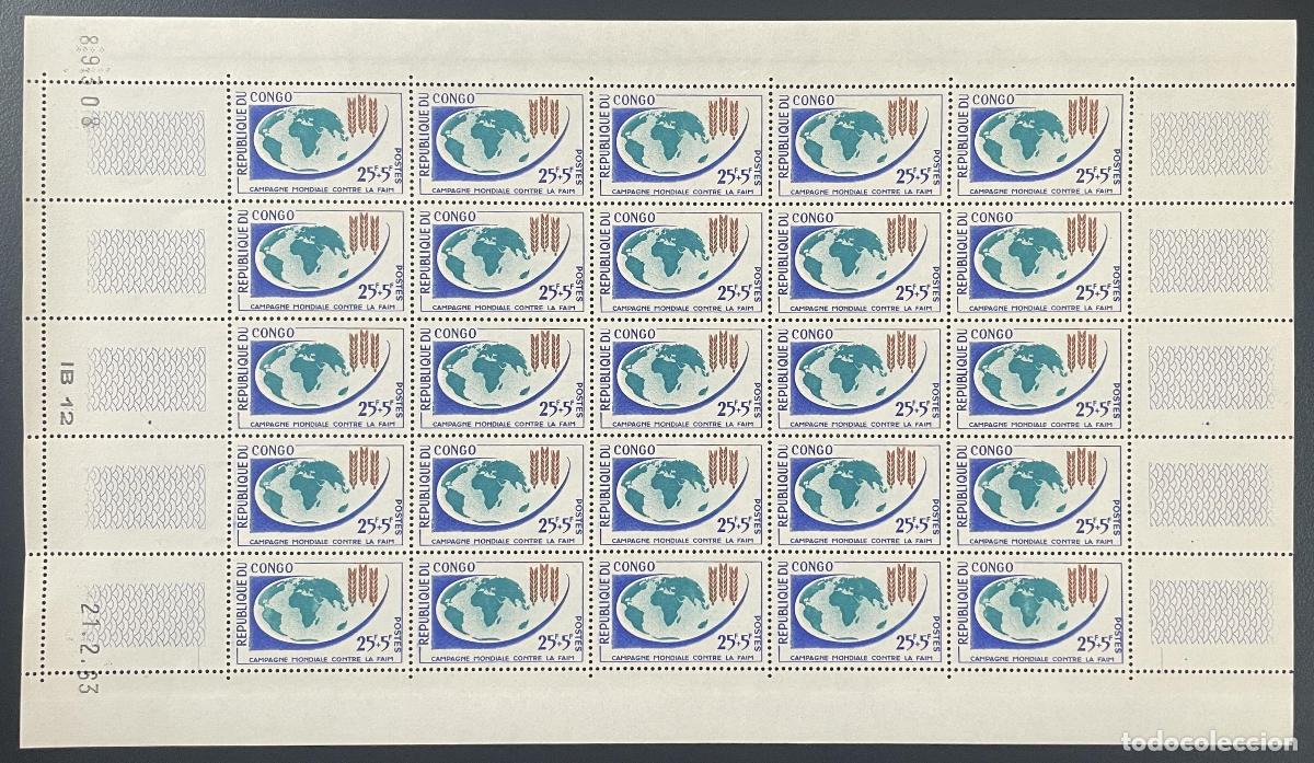 Sellos: Congo 1963 YT 153 tabl&oacute;n campa&ntilde;a mundial contra el hambre mundo tierra trigo
