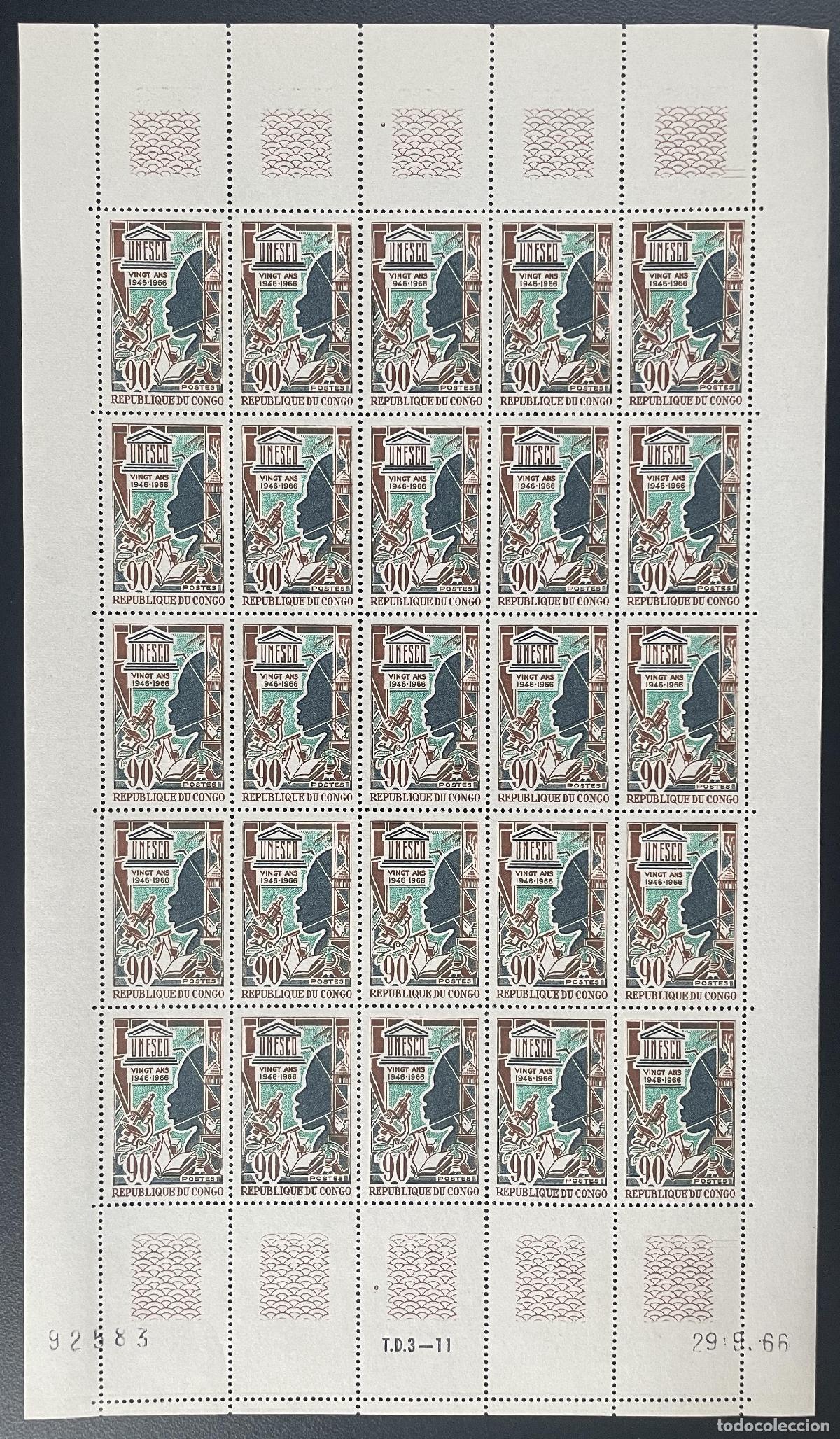 Sellos: Congo 1966 YY 198 tabl&oacute;n del vig&eacute;simo aniversario de la UNESCO educaci&oacute;n ciencia