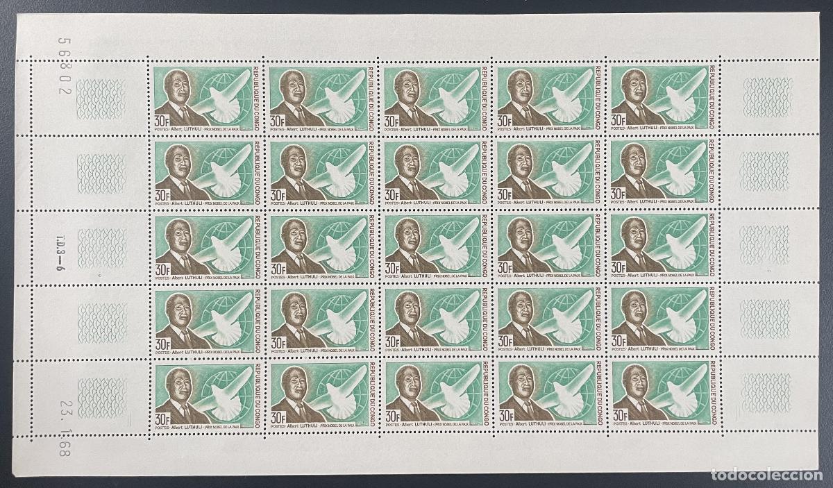 Sellos: Congo 1968 YT 217 tabl&oacute;n Albert Luthuli Premio Nobel Peace Dove