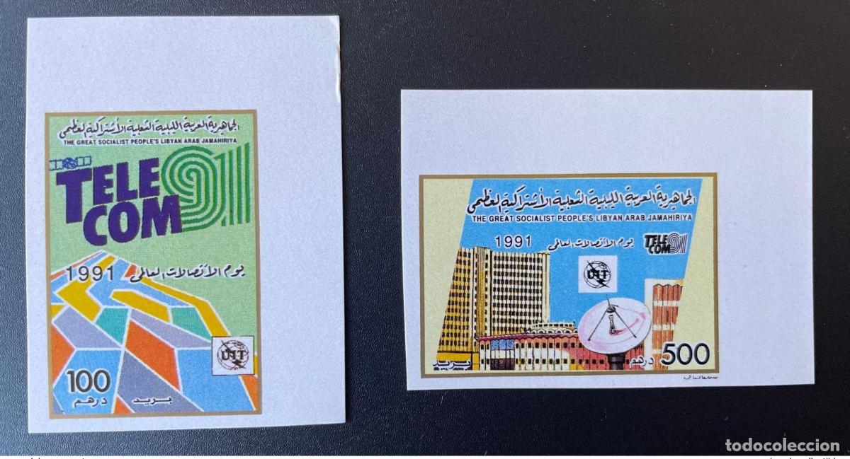 Sellos: Libia 1991 IMPERF ND Mi. 1868 - 1869 Telecom '91 Radiotel&eacute;fono UIT