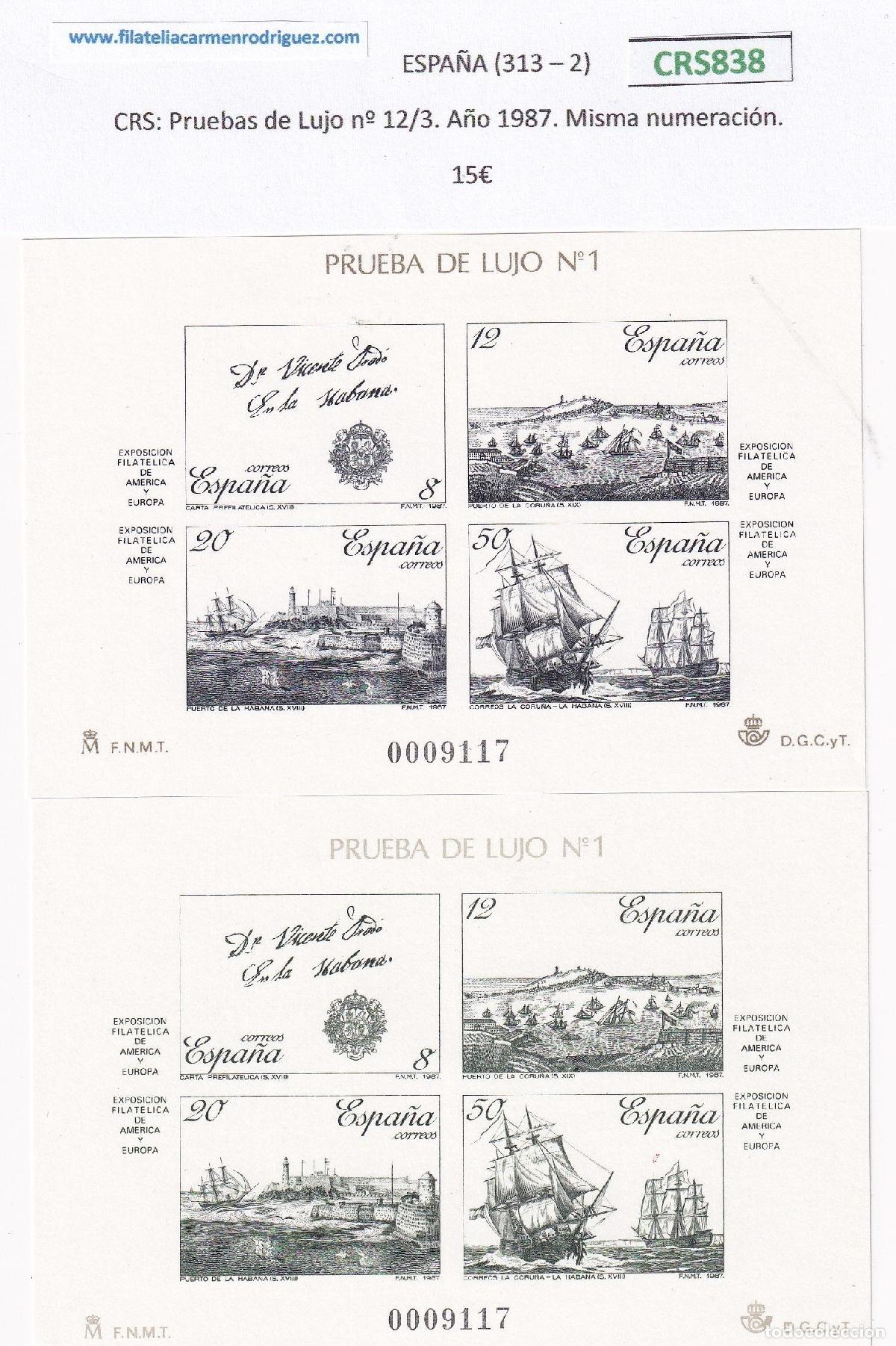 Selos: CRS0838 SELLOS ESPA&Ntilde;A Pruebas de Lujo n&ordm; 12/3. A&ntilde;o 1987. Misma numeraci&oacute;n NUEVOS