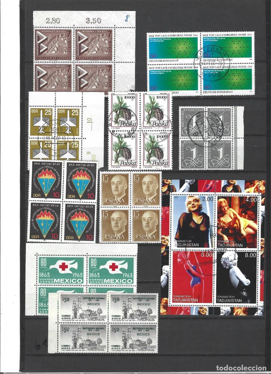 Sellos: EL MUNDO - LOTE M&Aacute;S DE 30 BLOQUE DE CUATRO SELLOS, USADOS, MNH, COM BORDE Y UN BLOQUE