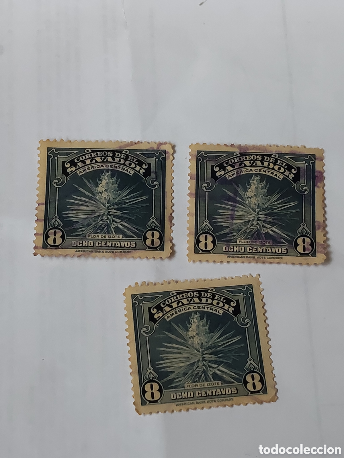 Sellos: 3 sellos de El Salvador la flor de Izote 1938 usados