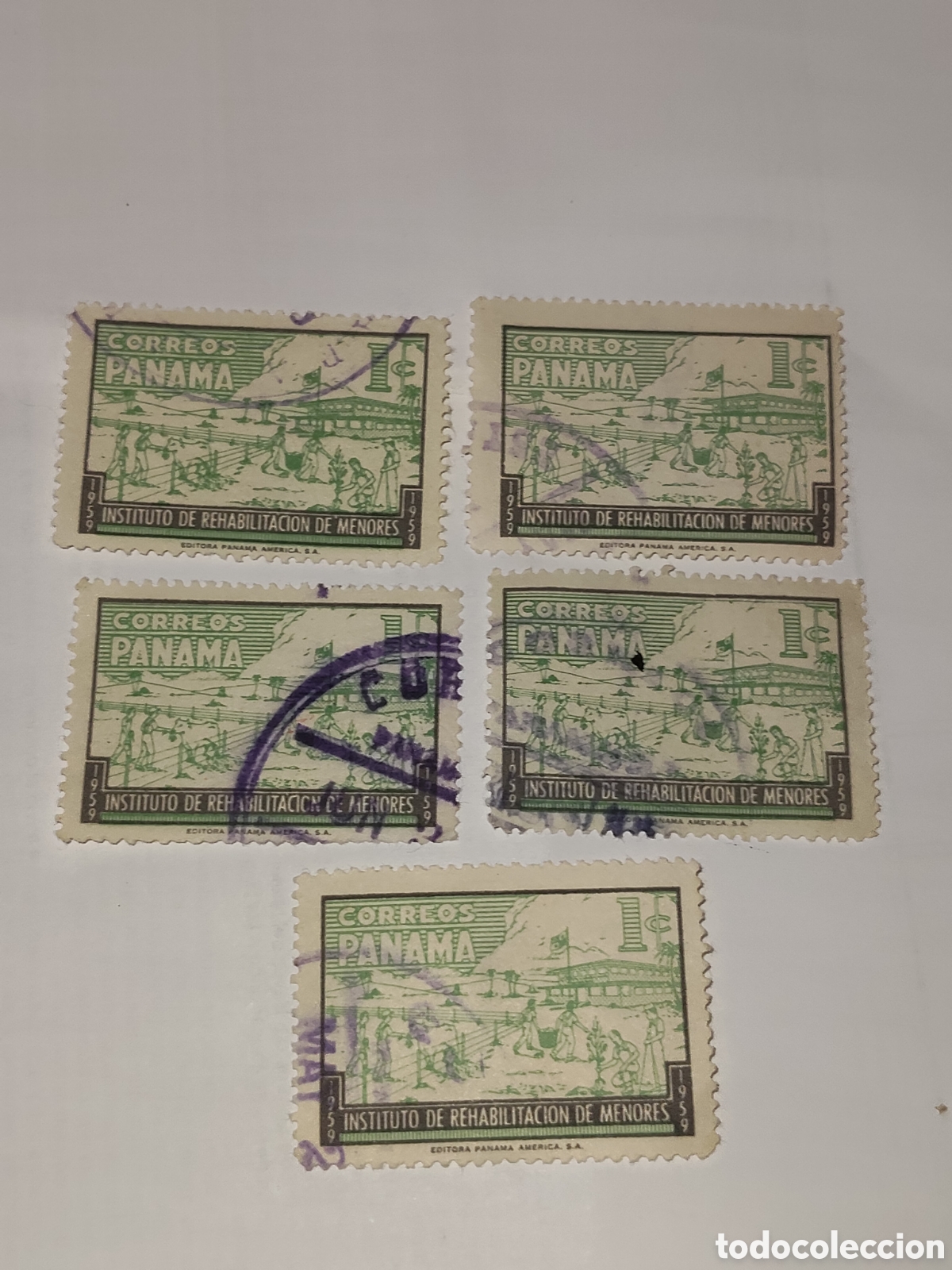 Sellos: 5 Sellos de Panam&aacute; Instituto rehabilitaci&oacute;n de menores 1959 usdos