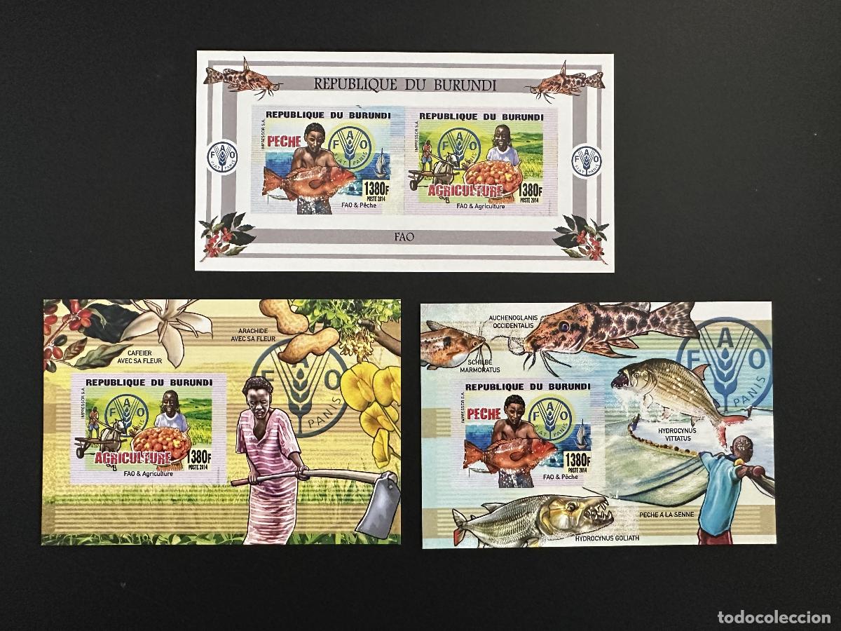 Timbres: Burundi 2014 Mi. 3470 - 3471 Bl. 479 481 ND FAO ONU Hambrienta Piscicultura