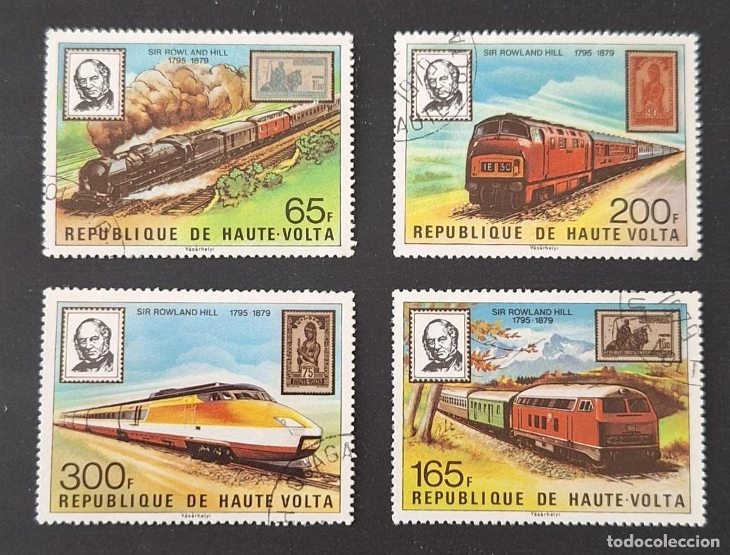Timbres: Alto Volta 1979 Mi. 755-758 ob. trenes Rowland Hill locomotoras