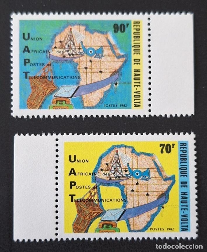 Sellos: Alto Volta 1982 Mi. 876-877 UAPT Telecomunicaciones mapa &Aacute;frica