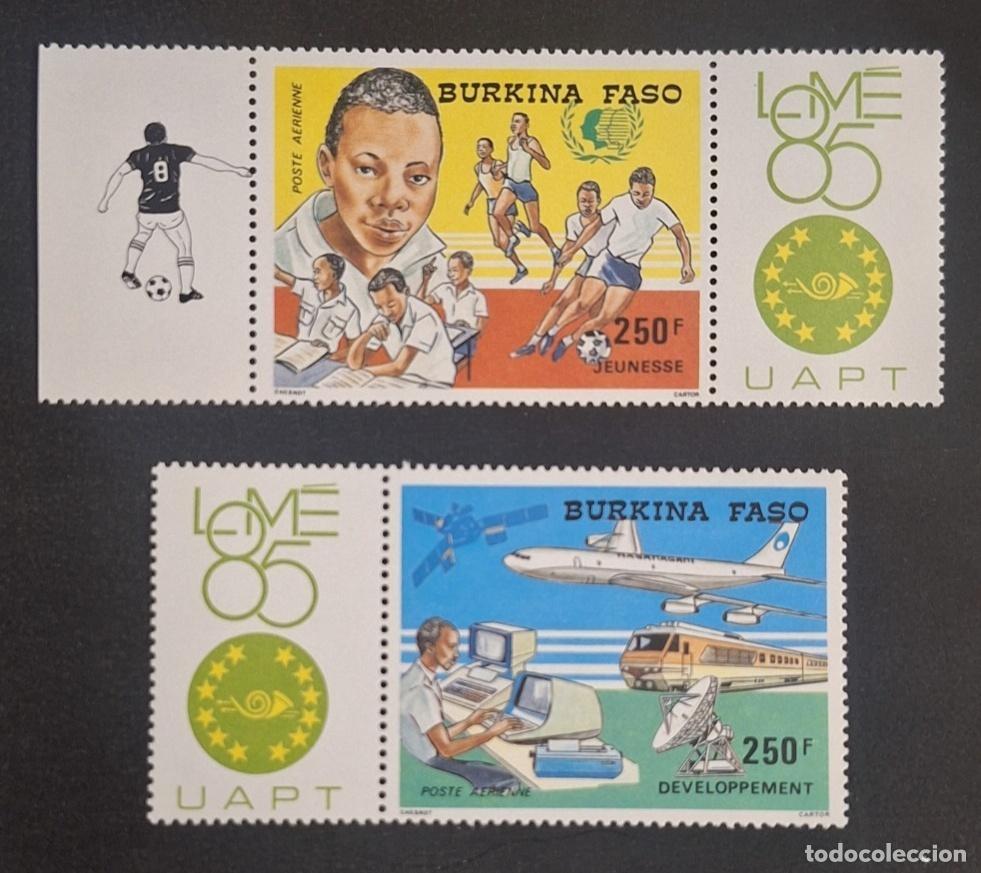Sellos: Burkina Faso 1985 Mi. 1073-1074 Lom&eacute; 85 UAPT juventud desarrollo