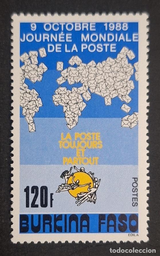 Sellos: Burkina Faso 1988 Mi. 1185 D&iacute;a Mundial Correos UPU mapa mundo cartas