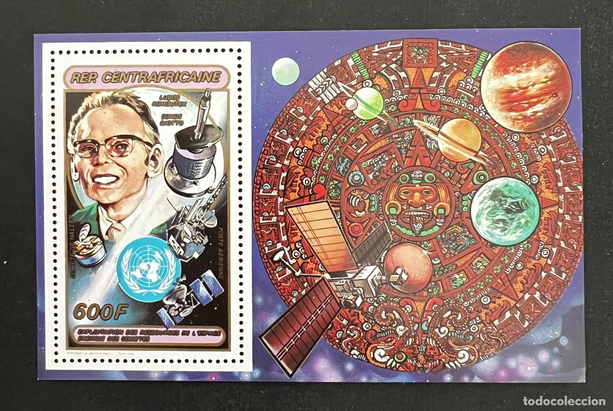 Sellos: Centro&aacute;frica 1982 Mi. Bl. 201A espacio cometas Giotto planetas ONU