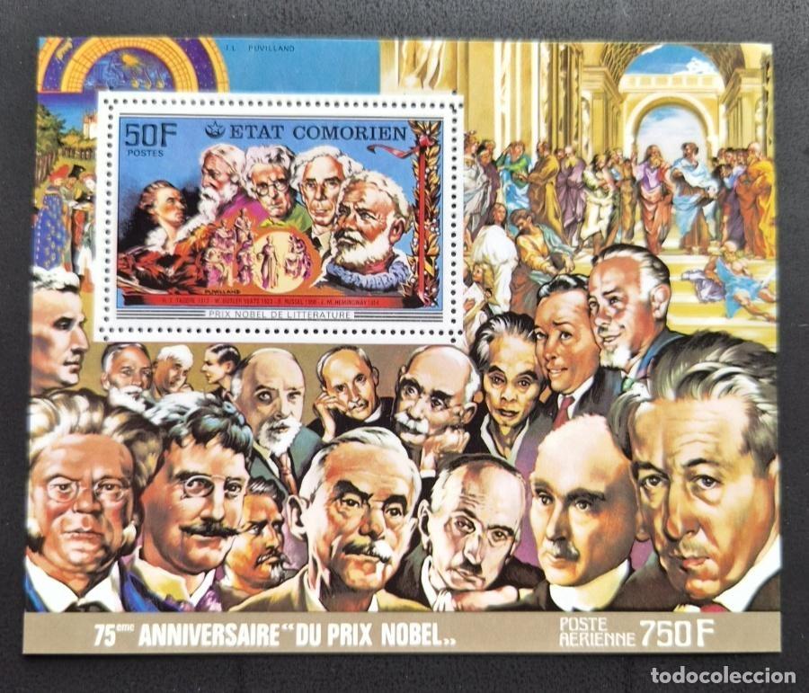 Sellos: Comoras 1977 Mi. Bl. 93 Nobel Literatura Tagore Hemingway