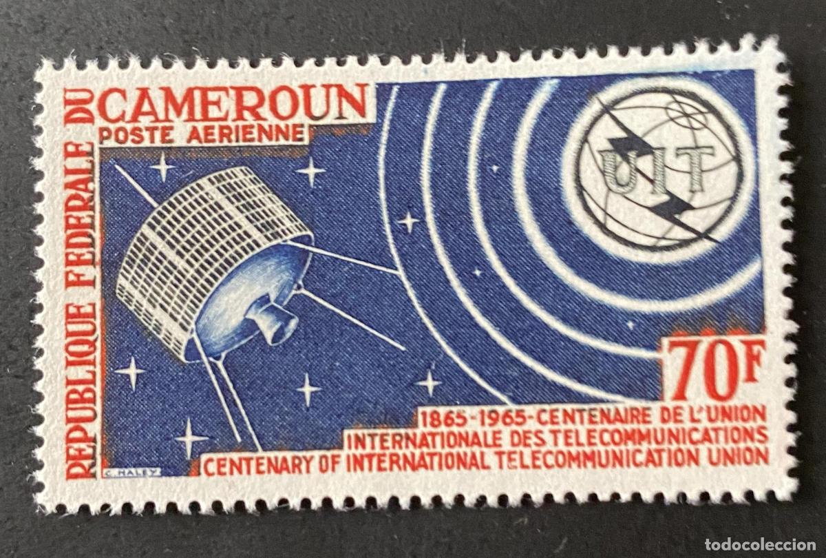 Sellos: Camer&uacute;n 1965 Mi. 427 Centenario UIT telecomunicaciones sat&eacute;lite a&eacute;reo