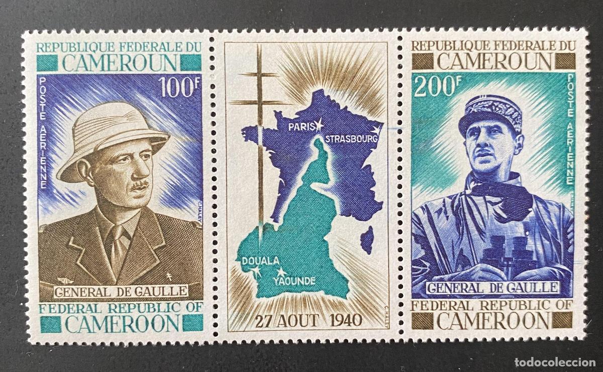 Sellos: Camer&uacute;n 1970 Mi. Bl. 620-621 General De Gaulle mapa cruz Lorena