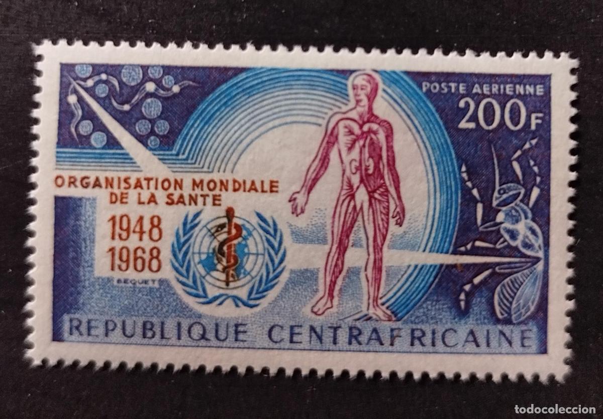 Sellos: Centro&aacute;frica 1968 Mi. 157 OMS aniversario salud medicina anatom&iacute;a
