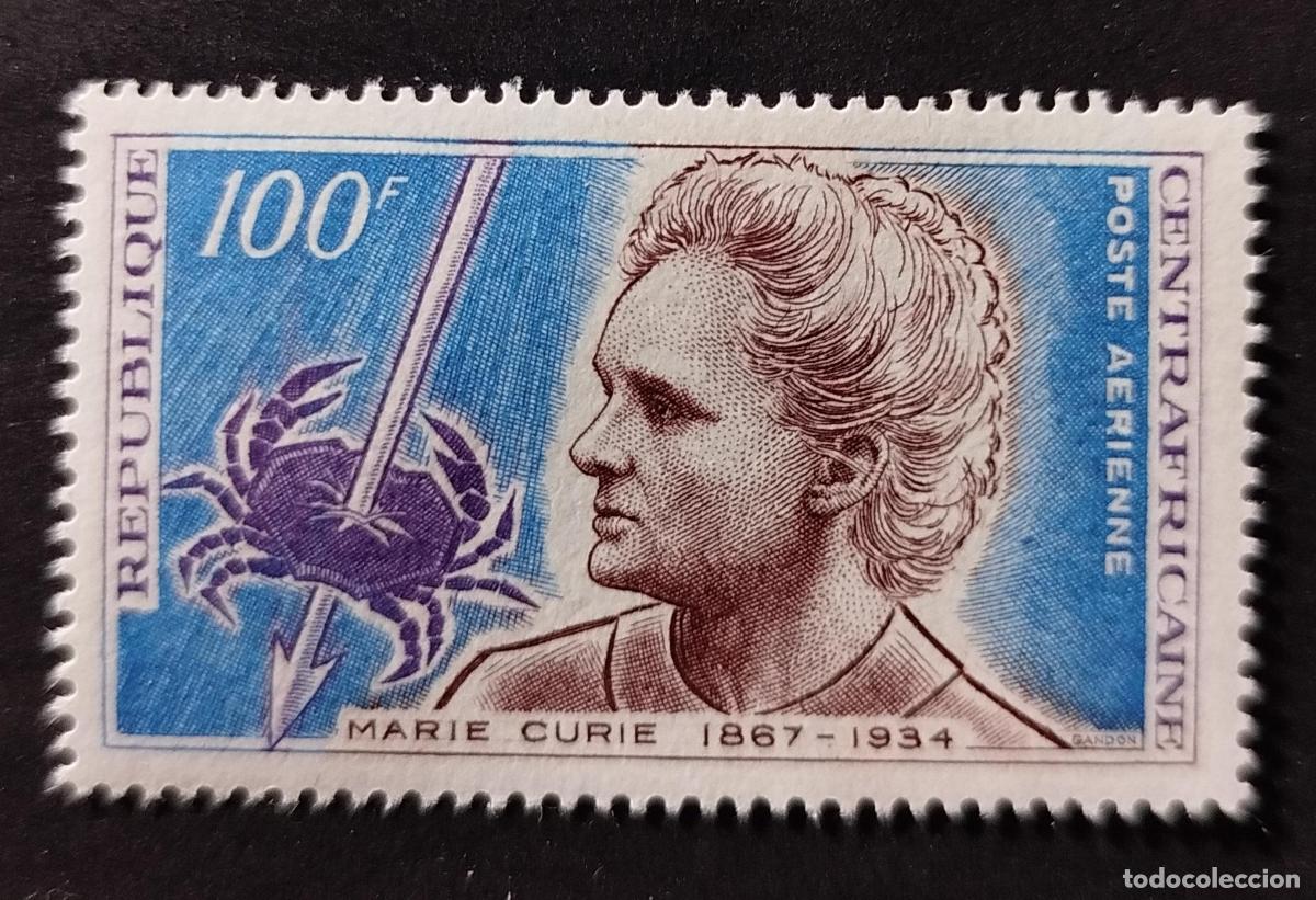 Sellos: Centro&aacute;frica 1968 Mi. 161 Marie Curie correo a&eacute;reo ciencia c&aacute;ncer