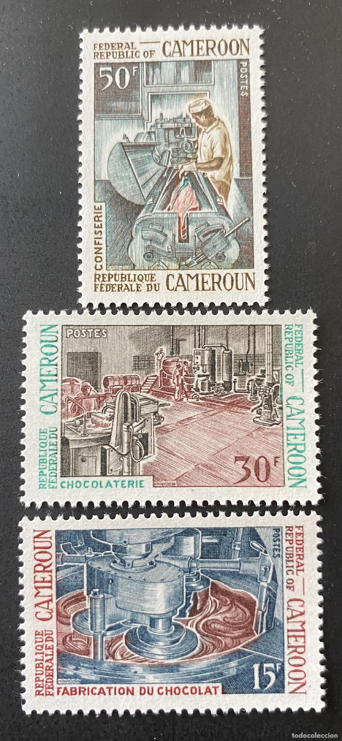 Sellos: Camer&uacute;n 1969 Mi. 566-568 chocolater&iacute;a fabricaci&oacute;n chocolate industria