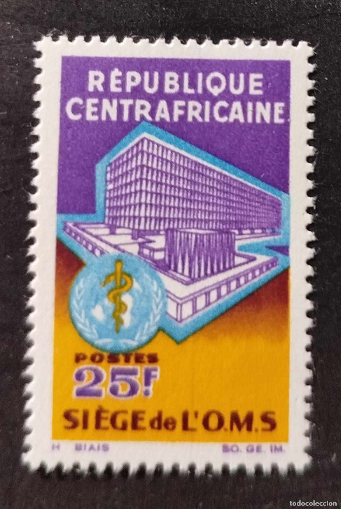 Timbres: Centro&aacute;frica 1966 Mi. 105 Sede OMS Ginebra caduceo medicina salud