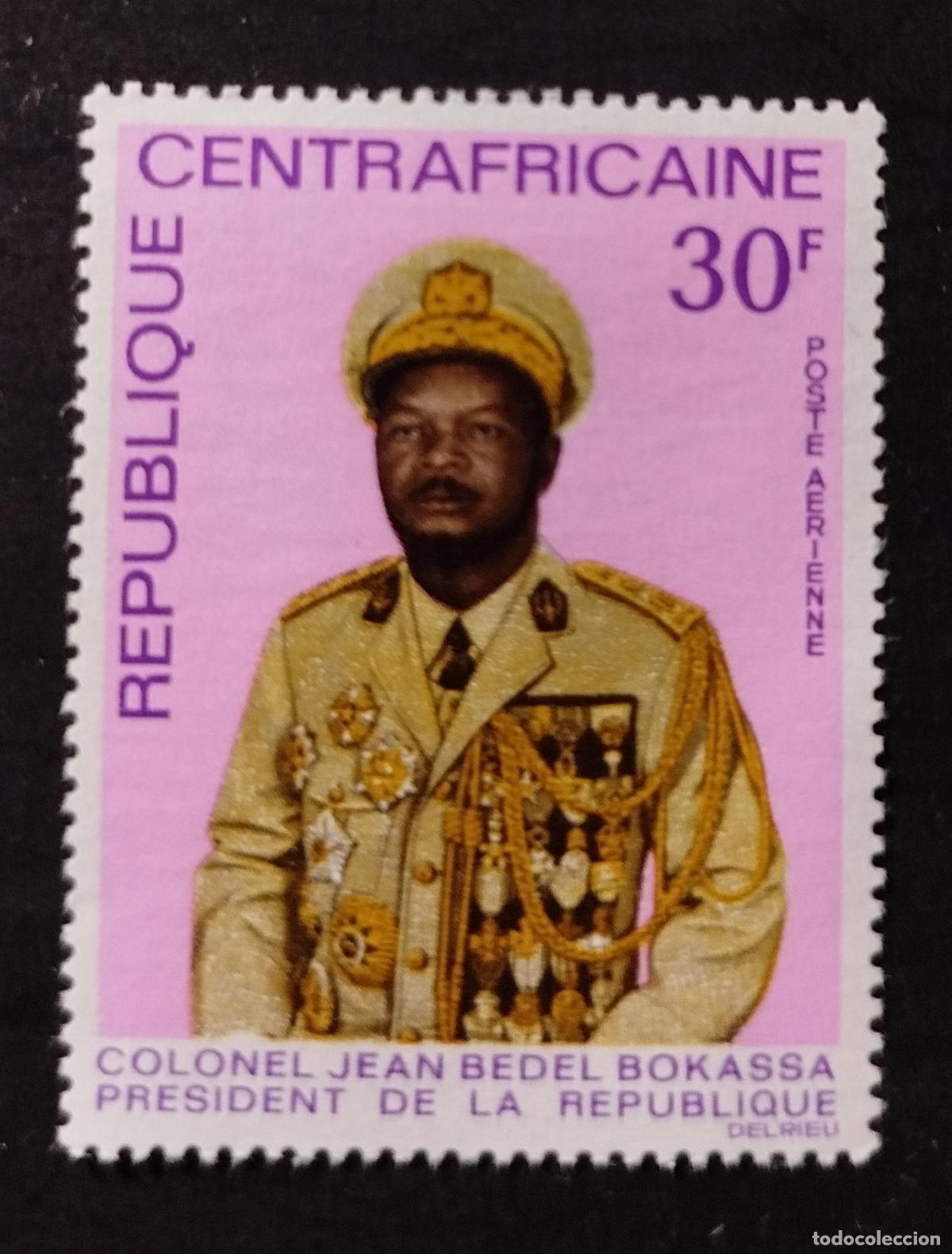 Sellos: Centro&aacute;frica 1968 Mi. 155 Correo a&eacute;reo Bokassa Presidente uniforme