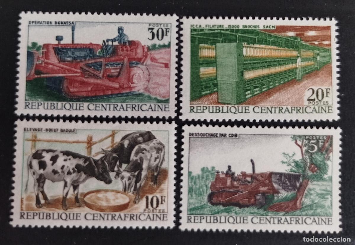 Sellos: Centro&aacute;frica 1968 Mi. 167-171 agricultura ganader&iacute;a buey tractor hilatura