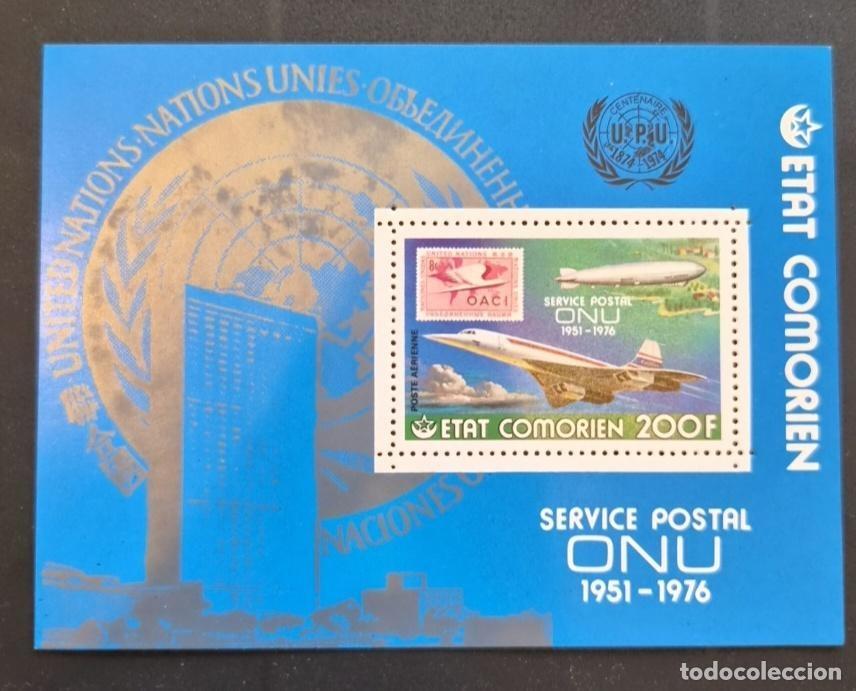 Sellos: Comoras 1977 Mi. Bl. 49 Correo ONU Concorde Zeppelin UPU