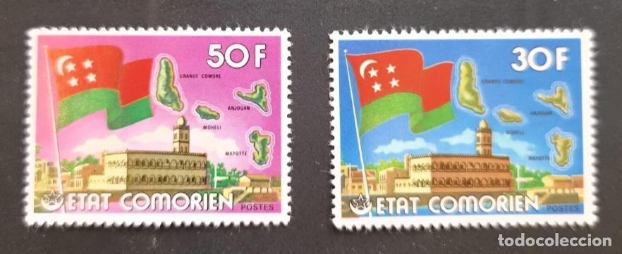 Sellos: Comoras 1976 Mi. 296-297 bandera mapa islas mezquita Gran Comora
