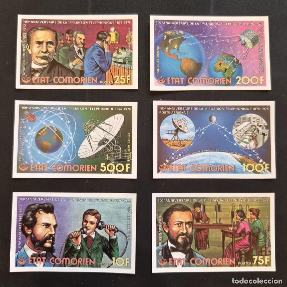 Sellos: Comores 1976 Mi. 288-293 ND tel&eacute;fono Bell Bourseul Reis sat&eacute;lite