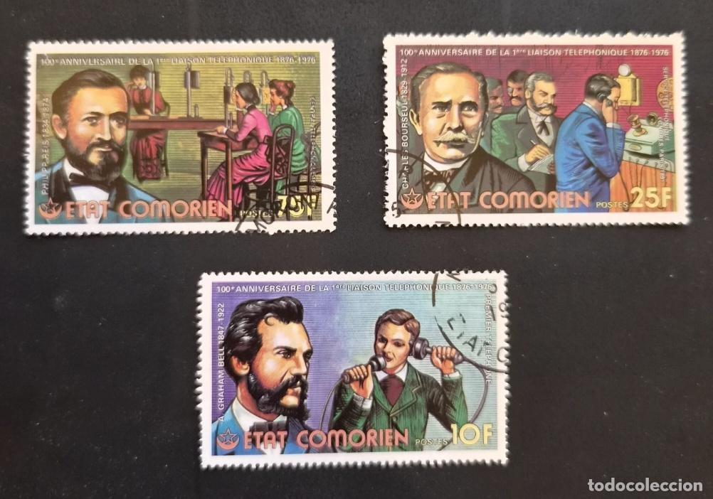 Sellos: Comoras 1976 Mi. 288-290 us. tel&eacute;fono Bell Reis Bourseul