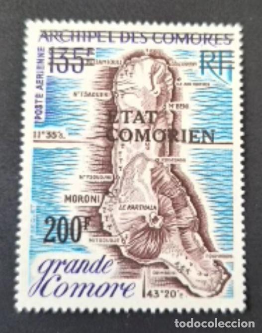 Sellos: Comoras 1975 Mi. 155 sobrecargado Estado Comorense mapa Gran Comora