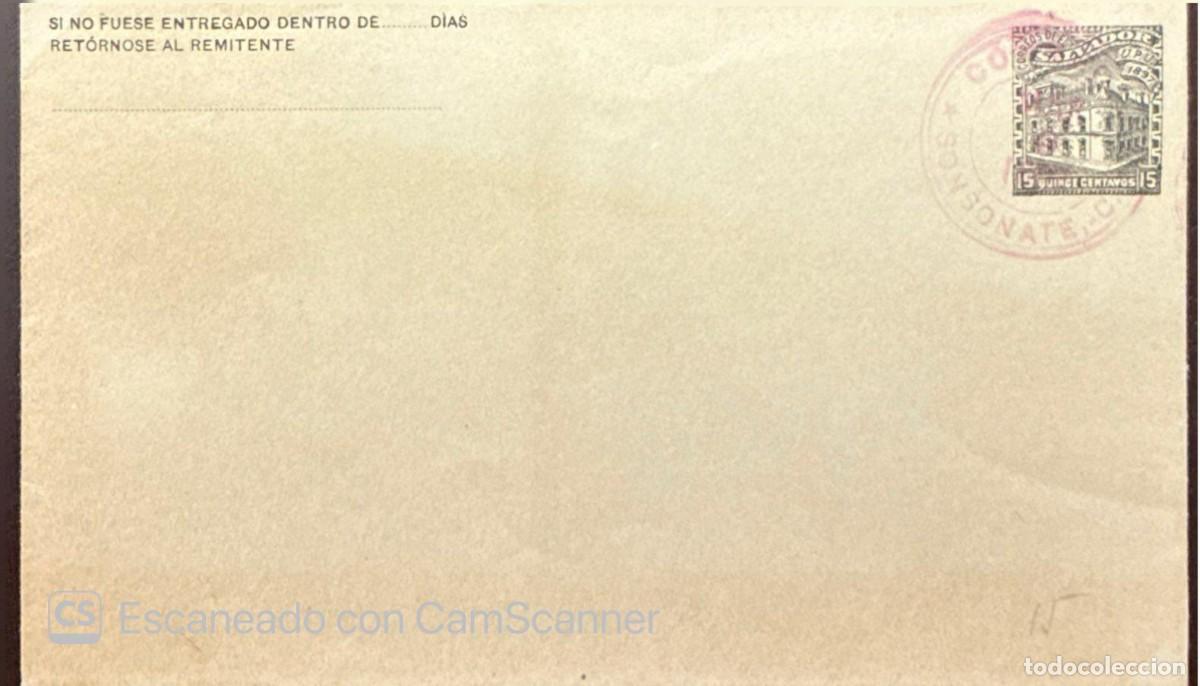 Sellos: O) 1897 EL SALVADOR, POST OFFICE 15c blue green, SONSONATE CANCELLATION, POSTAL STATIONERY UNUSED, U