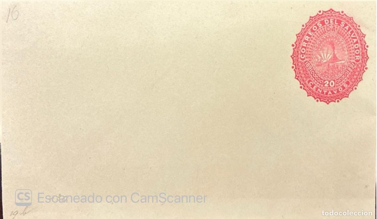 Sellos: O) 1879 EL SALVADOR, COAT OF ARMS - VOLCANO SAN MIGUEL, 20 centavos, POSTAL STATIONERY UNUSED