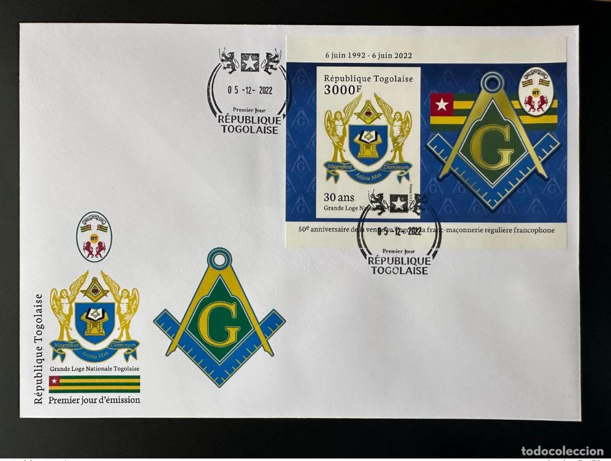 Sellos: Bloque S/S de primer d&iacute;a del FDC Togo 2022 ND Imperf Mi.? 50 a&ntilde;os masones la Gran Logia