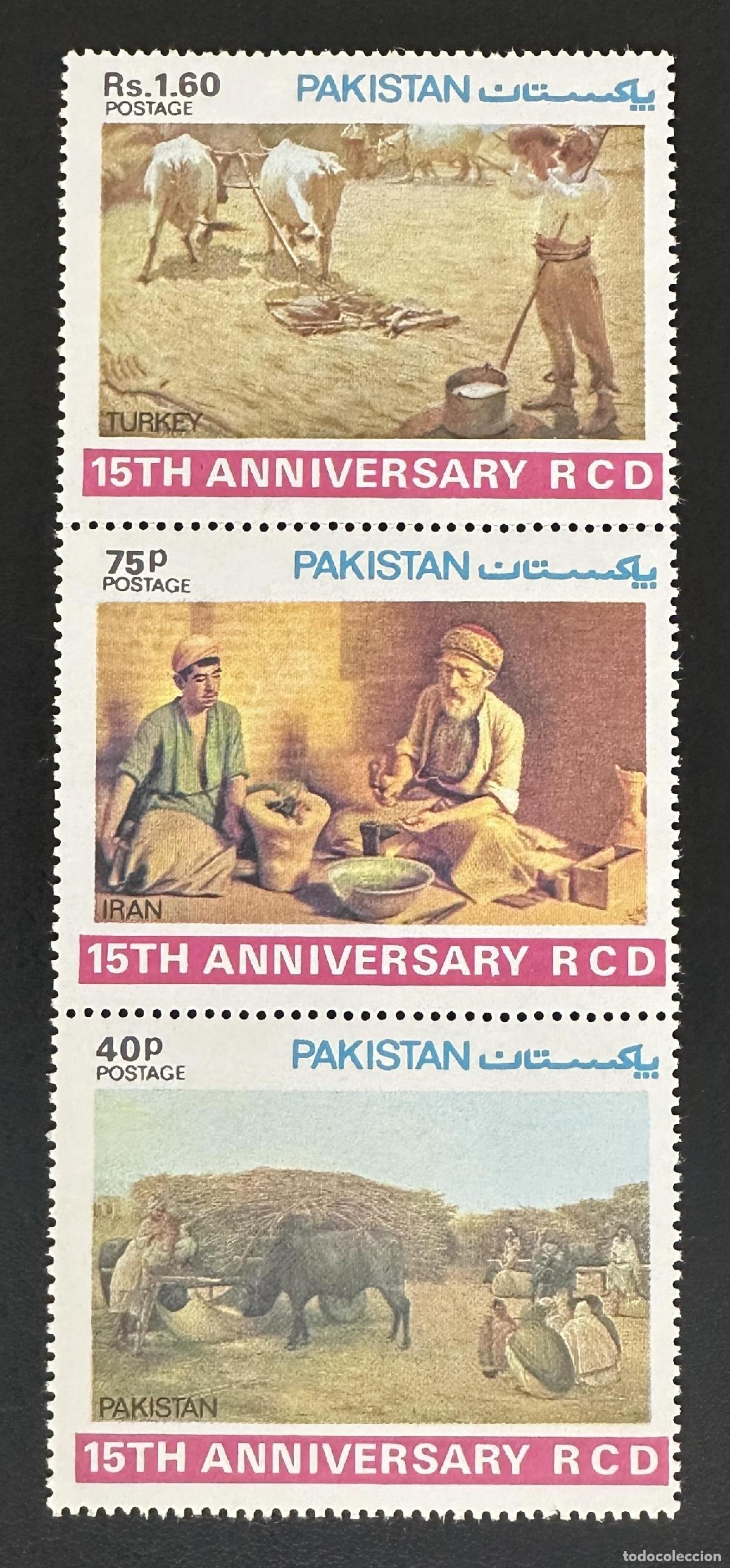 Sellos: Pakist&aacute;n 1979 Mi. 488-490 emisi&oacute;n conjunta 15&deg; aniversario RCD pinturas