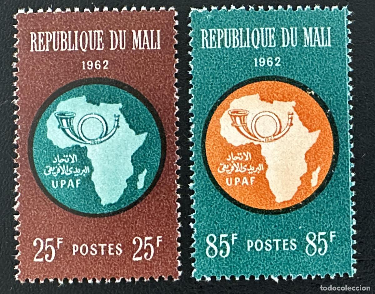 Sellos: Mali 1962 Mi. 51-52 emisi&oacute;n com&uacute;n UPAF mapa &Aacute;frica cuerno postal