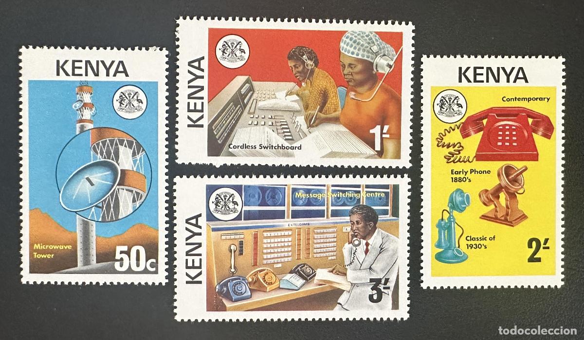 Sellos: Kenia 1976 Mi. 54-57 emisi&oacute;n conjunta telecomunicaciones tel&eacute;fono