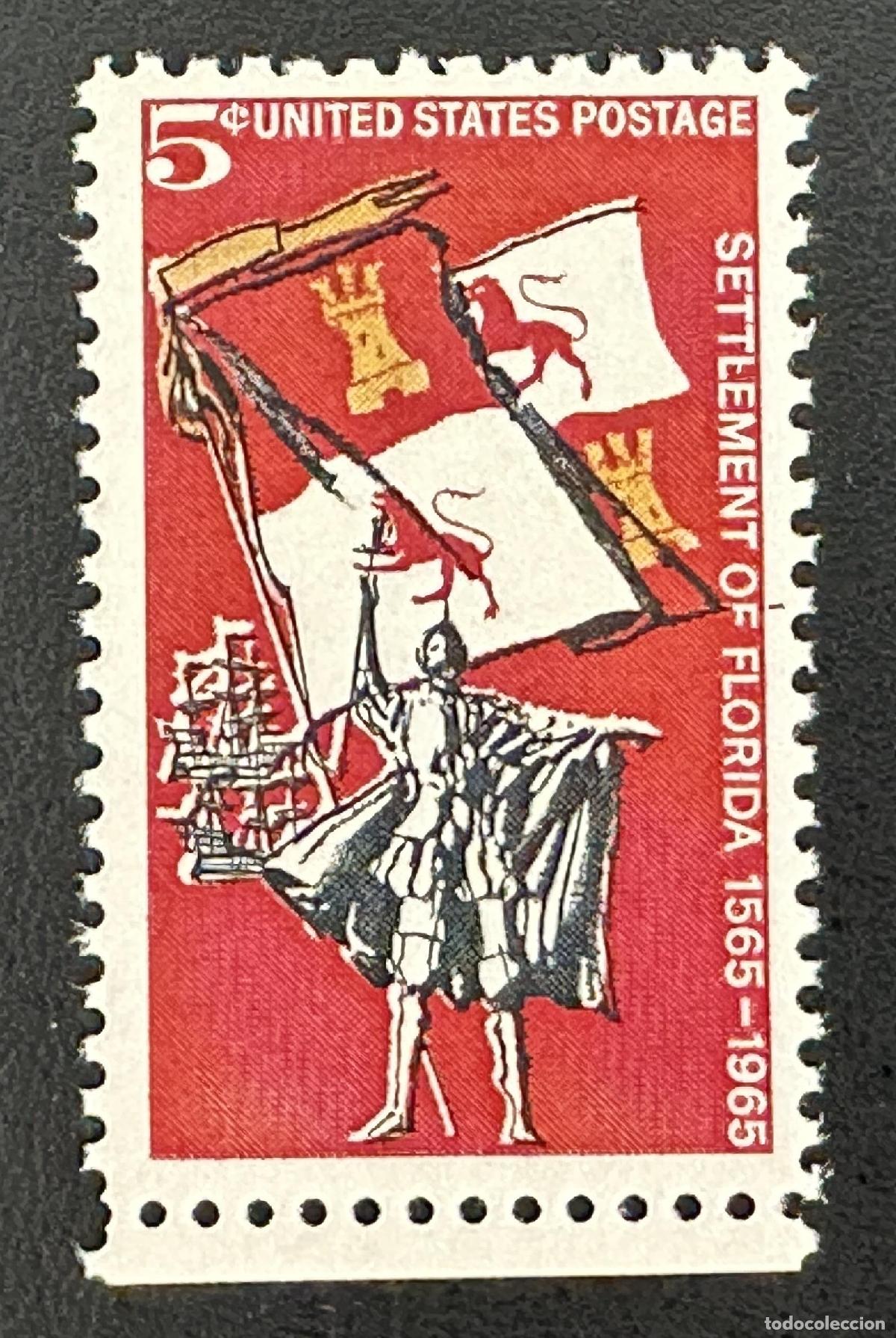 Sellos: EE.UU. 1965 Mi. 887 emisi&oacute;n conjunta colonizaci&oacute;n Florida banderas