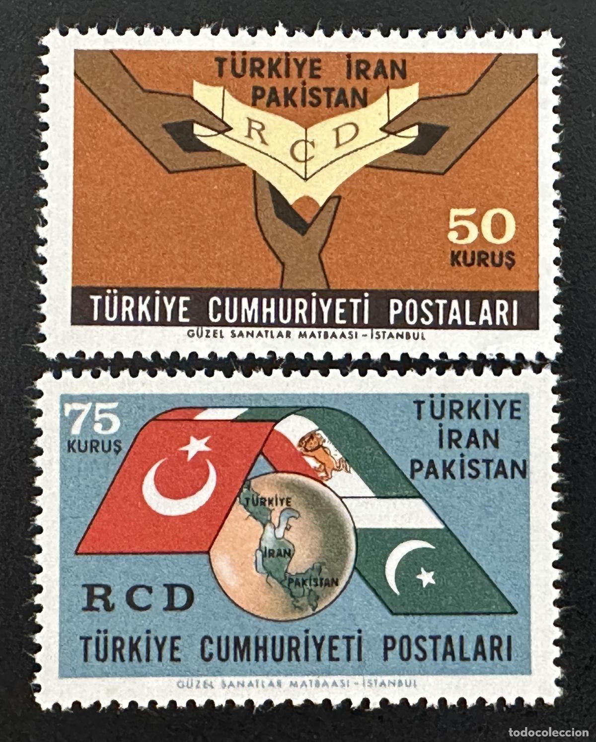 Briefmarken: Turqu&iacute;a 1964 Mi. 1953-1954 emisi&oacute;n conjunta RCD Ir&aacute;n Pakist&aacute;n banderas
