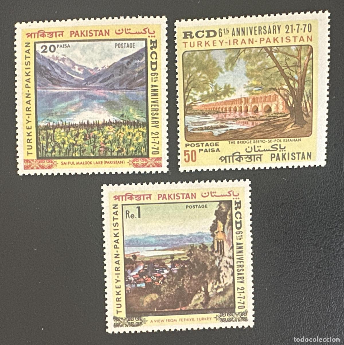Briefmarken: Pakist&aacute;n 1970 Mi. 293-295 emisi&oacute;n com&uacute;n RCD Turqu&iacute;a Ir&aacute;n paisajes